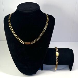 18k gold-plated stainless steel rectangle curb chain necklace & bracelet set